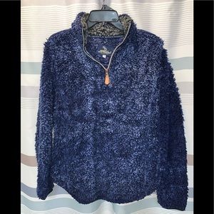 2/$25 Simply Southern Blue Soft Sherpa 1/4 Leather Accent Zip Pullover